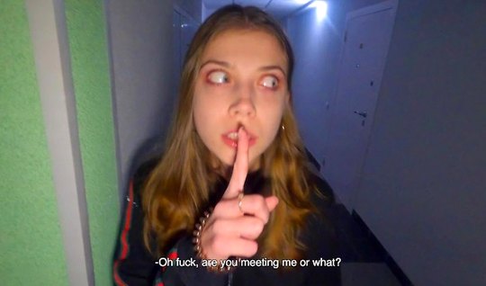 Girl with big eyes makes Russian homemade Blowjob and cums f...