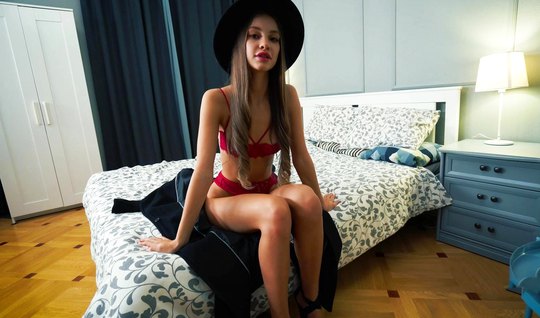 Russian premium model in red lingerie and a hat gets fucked ...