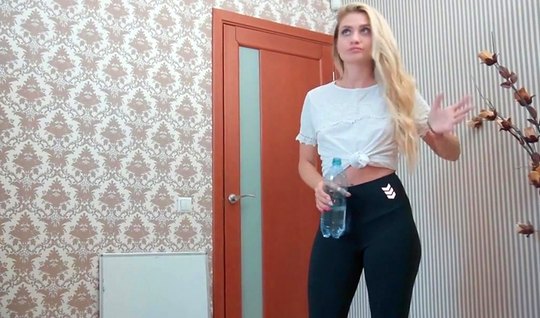 Blonde in a white t-shirt does not give up Russian home porn...