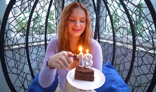 Young redhead girl sucks cock in honor of her coming of age...